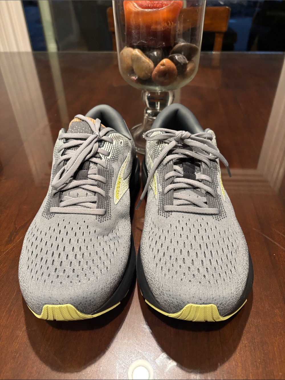 Brooks Ghost Men's Running Shoes — extra wide 4E Gray with Yellow/Black Accents - Picture 3 of 9